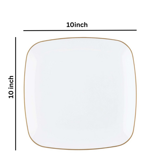 Organic Collection White and Gold Rim Square Dinner Plates 10