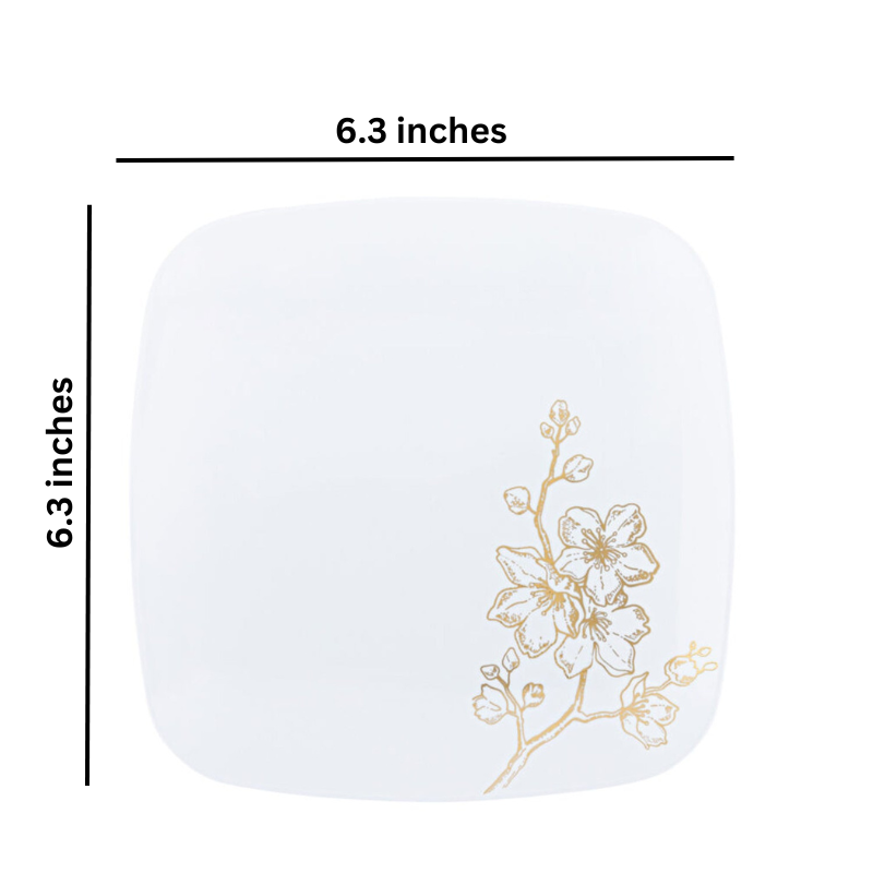 Load image into Gallery viewer, Gold Buds Collection White and Gold Square Dinner Plates 7.5&quot; Tablesettings Blue Sky
