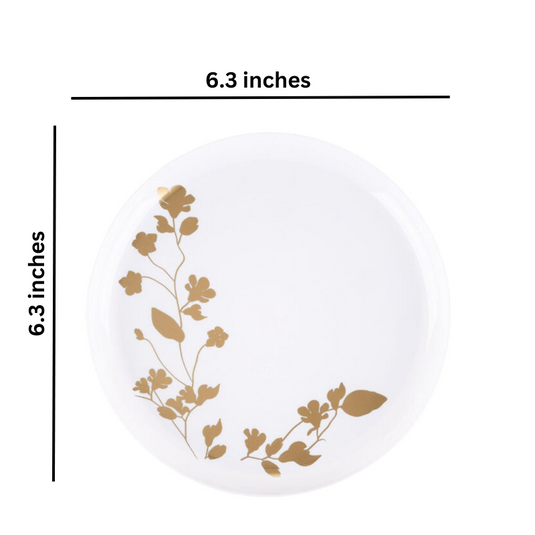 Garden Collection White and Gold Round Dinner Plates 6.3" Tablesettings Blue Sky