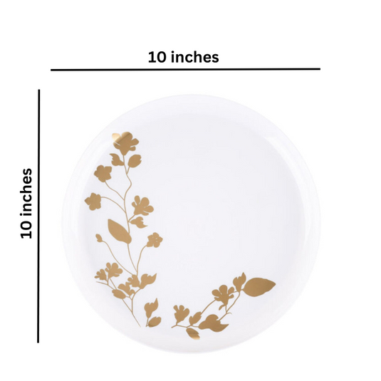 Garden Collection White and Gold Round Dinner Plates 10