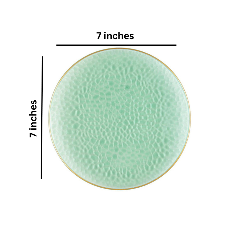 Load image into Gallery viewer, Organic Hammered Green Gold Rim 7″ Plates Tablesettings Blue Sky
