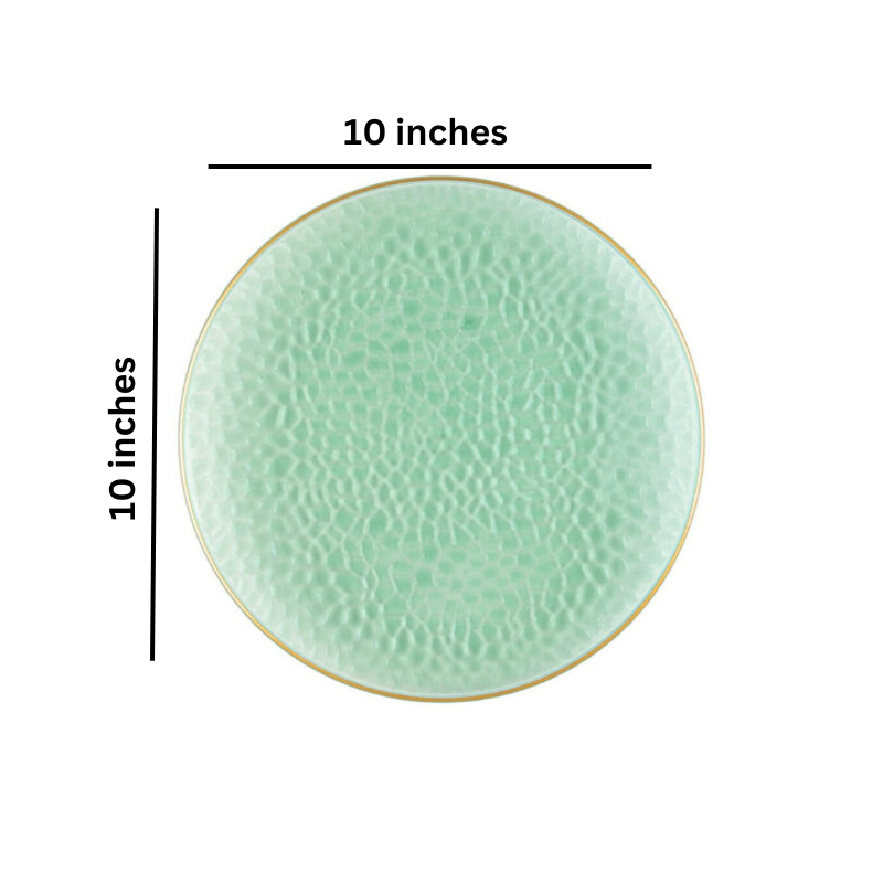 Load image into Gallery viewer, Organic Hammered Green Gold Rim 10″ Plates Tablesettings Blue Sky
