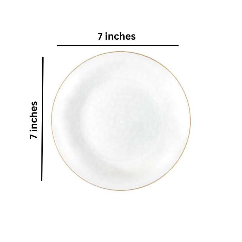 Load image into Gallery viewer, Organic Hammered White Transparent Gold Rim 7″ Plates Tablesettings Blue Sky
