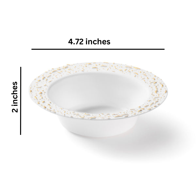 Load image into Gallery viewer, White and Gold Round Plastic Bowls 12oz - Pebbled Decorline
