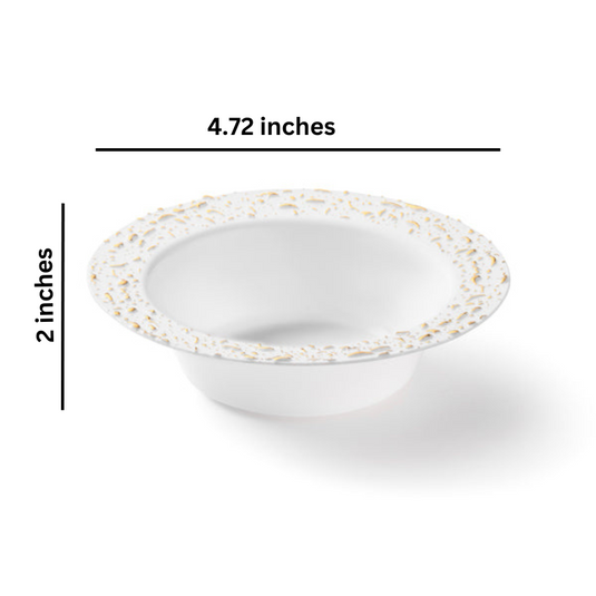 White and Gold Round Plastic Bowls 12oz - Pebbled Decorline