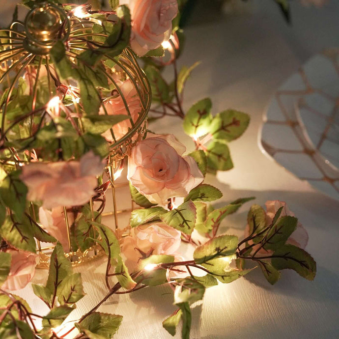 7ft 20 LED Blush Silk Rose Flower Garland Vine String Lights, Warm White Battery Operated LED PROstorez Default Title