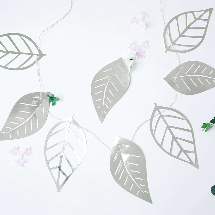 7ft Silver Foiled Paper Assorted Leaves Hanging Garland Banner Decorations PROstorez Default Title