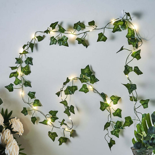 7ft Warm White 20 LED Green Silk Ivy Garland Vine String Lights, Battery Operated Fairy Lights LED PROstorez Default Title