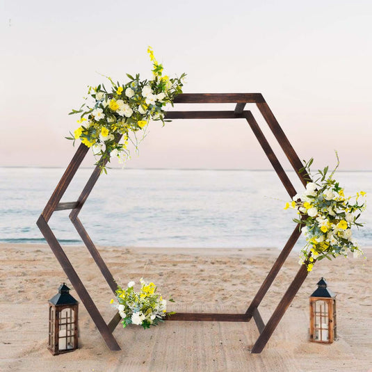 7ftx8.5ft Heavy Duty Wooden Dual Hexagon Wedding Arbor Backdrop Stand Backdrops PROstorez Default Title