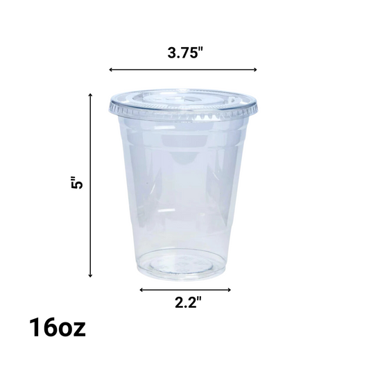 16oz Plastic Clear PET Cups With Flat Lid & Straw, for All Kinds of Beverages Smoothie Cups VeZee