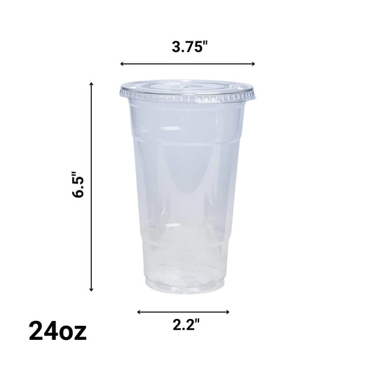 24oz Plastic Clear PET Cups With Flat Lid & Straw, for All Kinds of Beverages Smoothie Cups VeZee