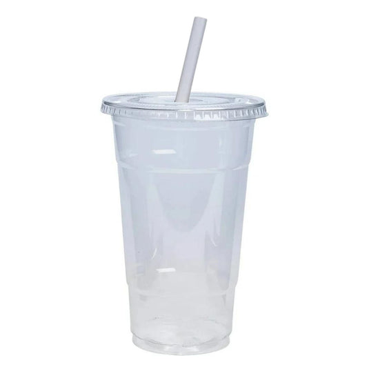 16oz Plastic Clear PET Cups With Flat Lid & Straw, for All Kinds of Beverages Smoothie Cups VeZee