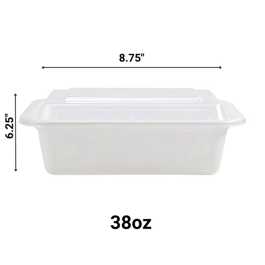 38oz Extra Strong Quality White Rectangular Meal Prep/ Bento Box Container Food Storage & Serving VeZee