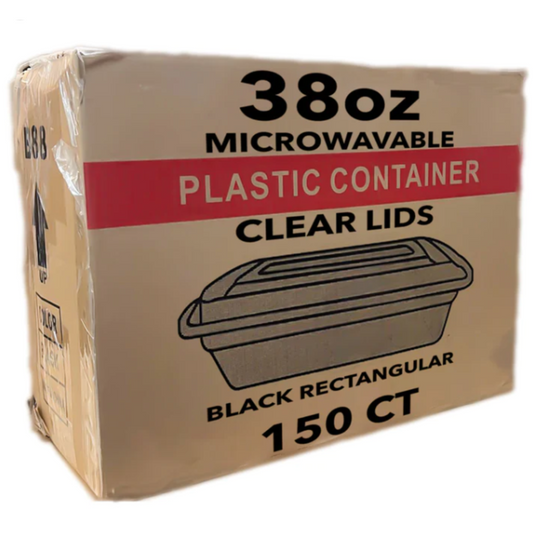 *WHOLESALE* 38oz. Black Rectangular Containers with clear lids | 150 ct/Case Food Storage & Serving VeZee