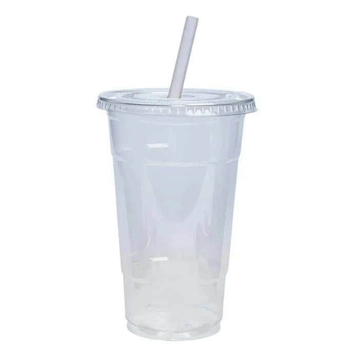 24oz Plastic Clear PET Cups With Flat Lid & Straw, for All Kinds of Beverages Smoothie Cups VeZee