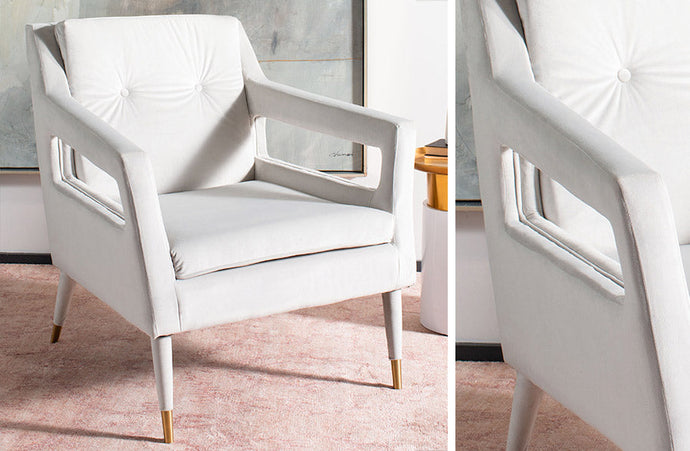 Off White Velvet Upholstered Tufted Armchair General SAF