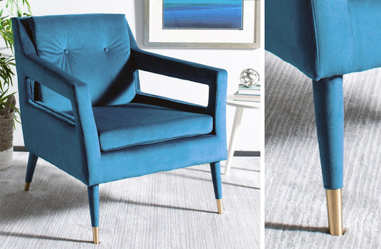 Blue Velvet Upholstered Tufted Armchair General SAF