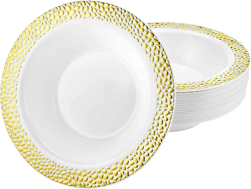 Load image into Gallery viewer, Pebbled Soup Bowls Gold Rim 14 oz Elegant Bowls Lillian
