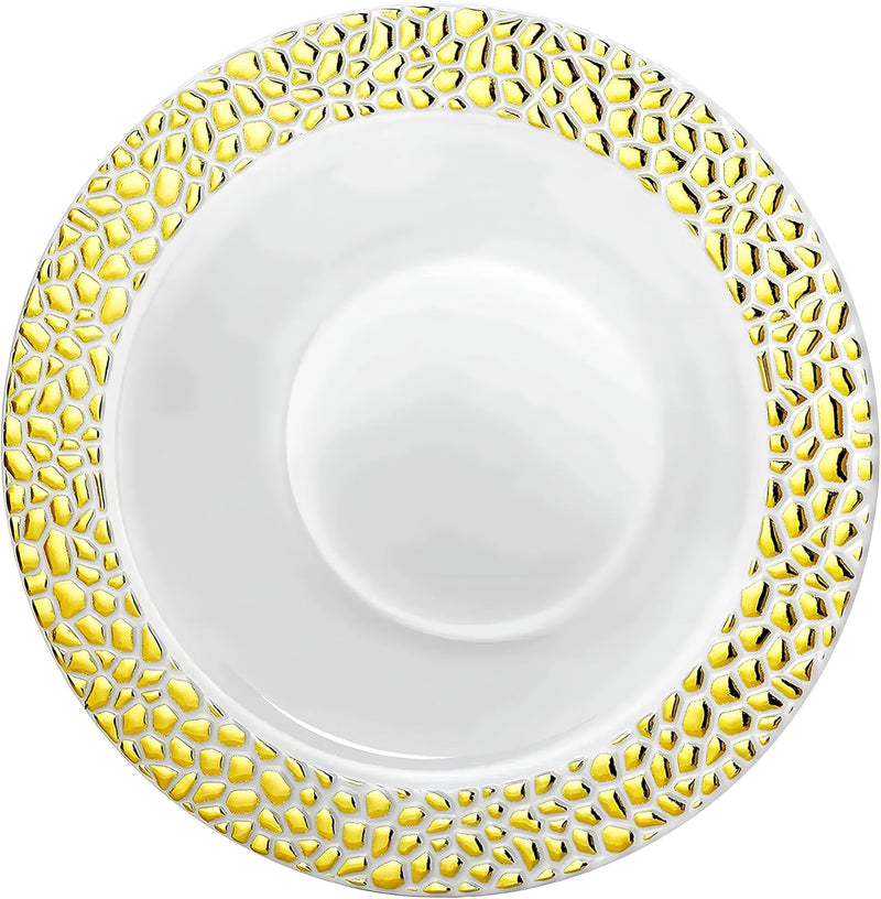 Load image into Gallery viewer, Pebbled Soup Bowls Gold Rim 14 oz Elegant Bowls Lillian
