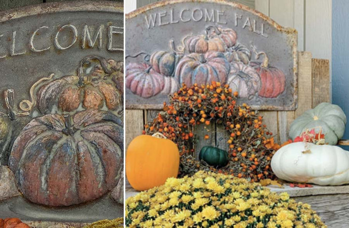 Welcome Fall Embossed Vintage Sign General RH