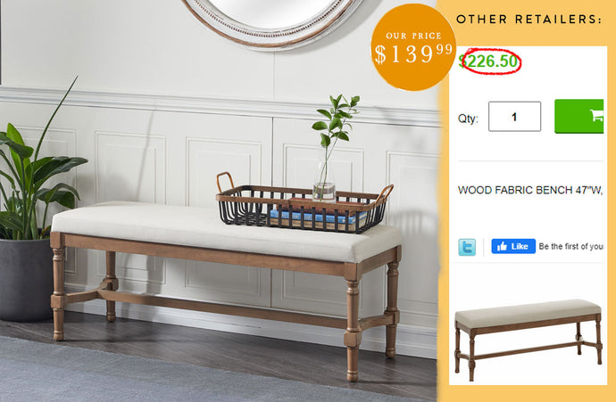 Wooden Cushioned Farmhouse Bench General UMA