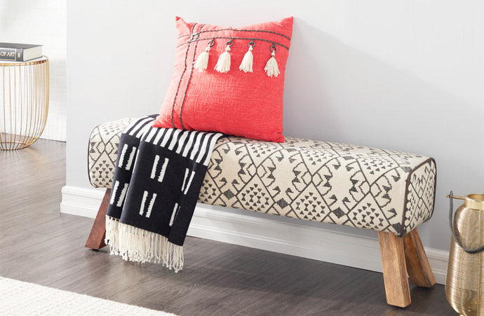 Boho Farmhouse Fabric Accent Bench General UMA