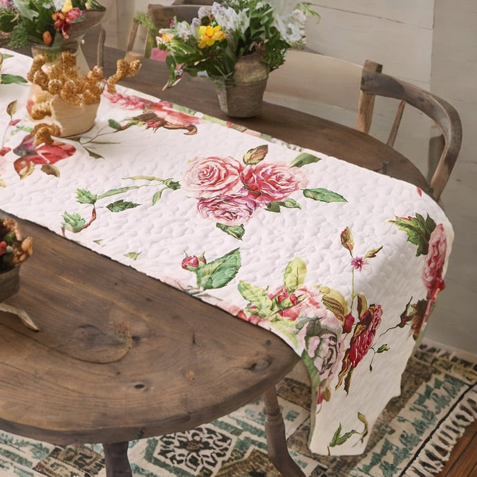 Romantic Roses Pink White Lovely Floral Quilted Dining Table Runner General DaDalogy Bedding Collection