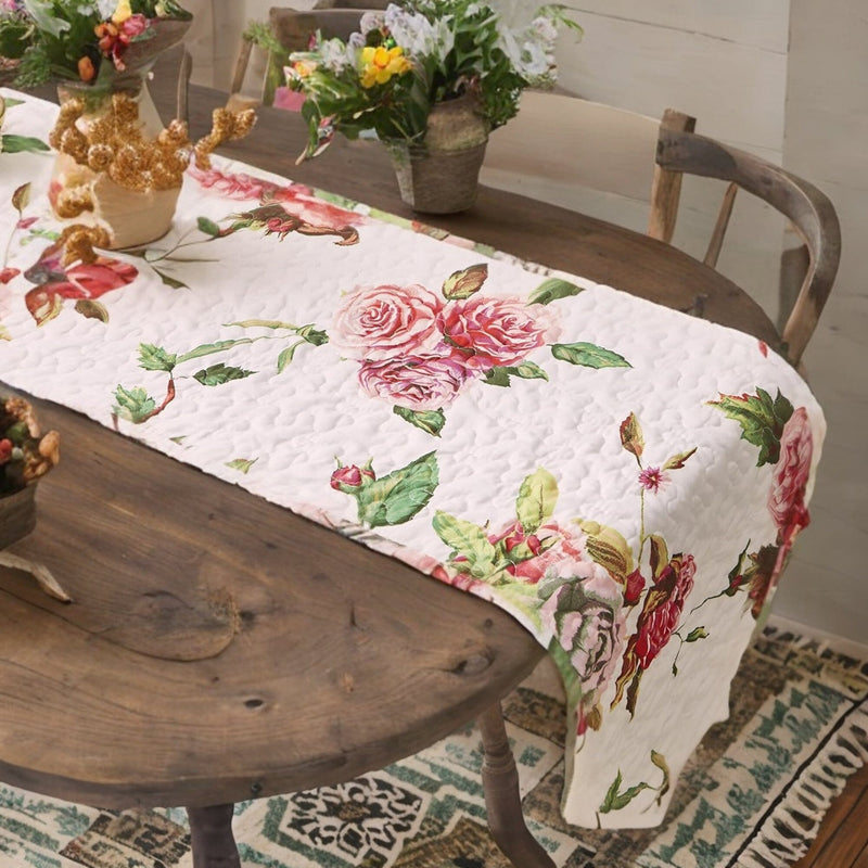 Load image into Gallery viewer, Romantic Roses Pink White Lovely Floral Quilted Dining Table Runner General DaDalogy Bedding Collection
