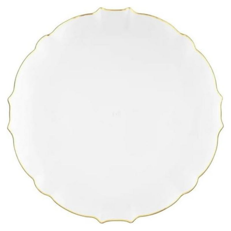 Load image into Gallery viewer, LUXE Collection White With Gold Rim 10.25&quot; Premium Heavyweight Plastic Plates VeZee
