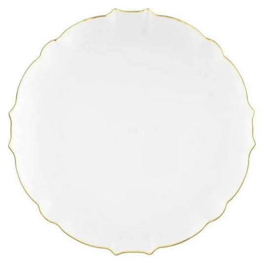 LUXE Collection White With Gold Rim 10.25" Premium Heavyweight Plastic Plates VeZee