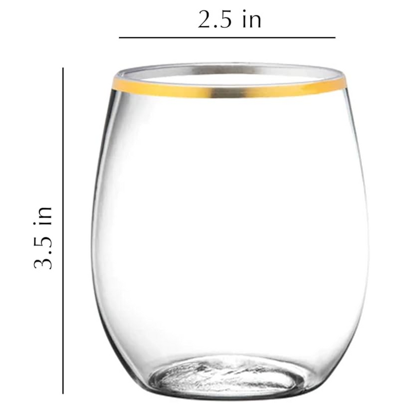 Load image into Gallery viewer, Gold Rim Stemless Plastic Wine Glasses Goblet 12 oz Wine Goblets Decorline
