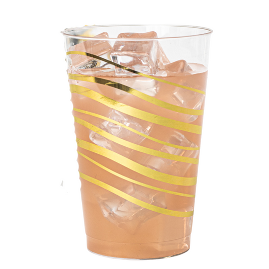 12oz Plastic Disposable Ripple Transparent Gold Cups Tumblers Lillian Tablesettings