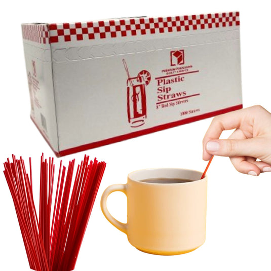 *WHOLESALE* 8" Disposable Red Plastic Heavy Duty Sip Stirrers - Coffee Stirrer Straws | 1000, ct. Stirrers VeZee