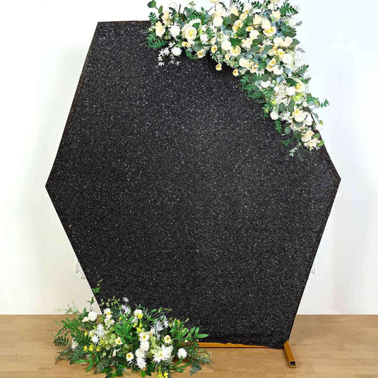 8ftx7ft Black Metallic Shimmer Tinsel Spandex Hexagon Wedding Arbor Cover, 2-Sided Backdrop Backdrops PROstorez Default Title