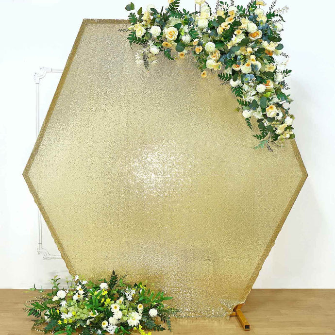 8ftx7ft Champagne Shiny Sequin Hexagon Backdrop Stand Cover, Shiny Sparkle 2-Sided Custom Fit Wedding Arch Cover Backdrops PROstorez Default Title