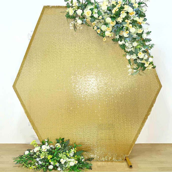 8ftx7ft Metallic Gold Shiny Sequin Hexagon Backdrop Stand Cover, Shiny Sparkle 2-Sided Custom Fit Wedding Arch Cover Backdrops PROstorez Default Title