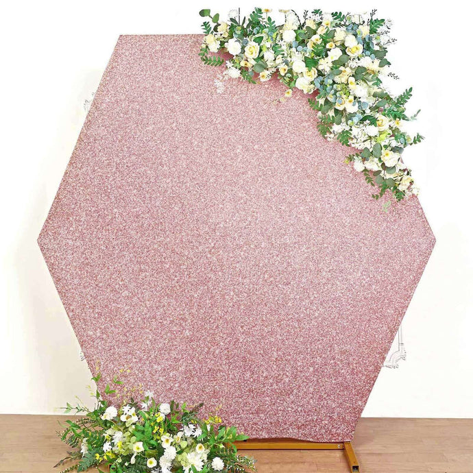 8ftx7ft Rose Gold Metallic Shimmer Tinsel Spandex Hexagon Wedding Arbor Cover, 2-Sided Backdrop Backdrops PROstorez Default Title