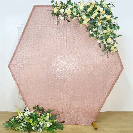 8ftx7ft Rose Gold Shiny Sequin Hexagon Backdrop Stand Cover, Shiny Sparkle 2-Sided Custom Fit Wedding Arch Cover Backdrops PROstorez Default Title