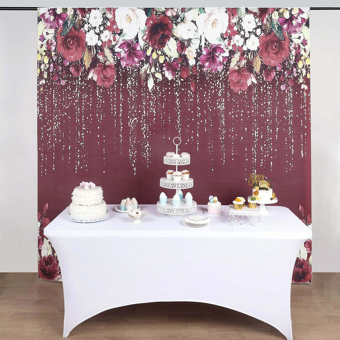 8ftx8ft Sparkly Burgundy Rose Floral Print Vinyl Photography Backdrop Backdrops PROstorez Default Title