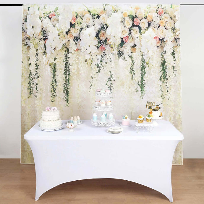 8ftx8ft White Rose and Flowers Floral Print Vinyl Photography Backdrop Backdrops PROstorez Default Title