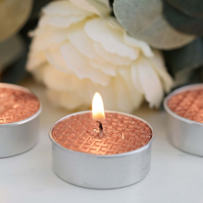 9-Pack Tealight Candles Metallic Rose Gold Textured Design - Unscented Dripless Wax for Events Decorations PROstorez Default Title