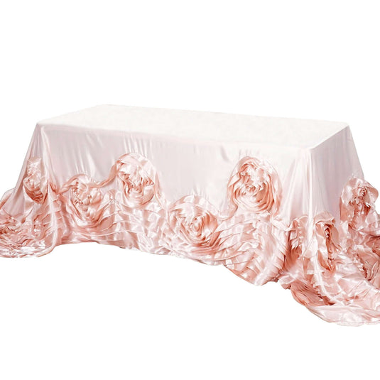 90"x156" Blush Seamless Large Rosette Rectangular Satin Tablecloth for 8 Foot Table With Floor-Length Drop Tablecloths PROstorez Default Title