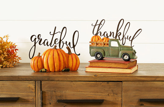 Thankful and Grateful Pumpkin Decor, Set of 2 General MEL