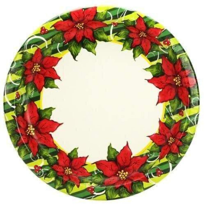 Poinsettia Wreath Premium Heavyweight Dinner Paper Plates 10