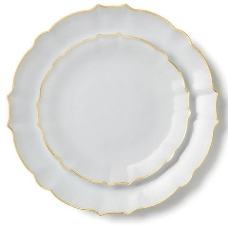 Load image into Gallery viewer, LUXE Collection White With Gold Rim 7&quot; Premium Heavyweight Plastic Plates VeZee
