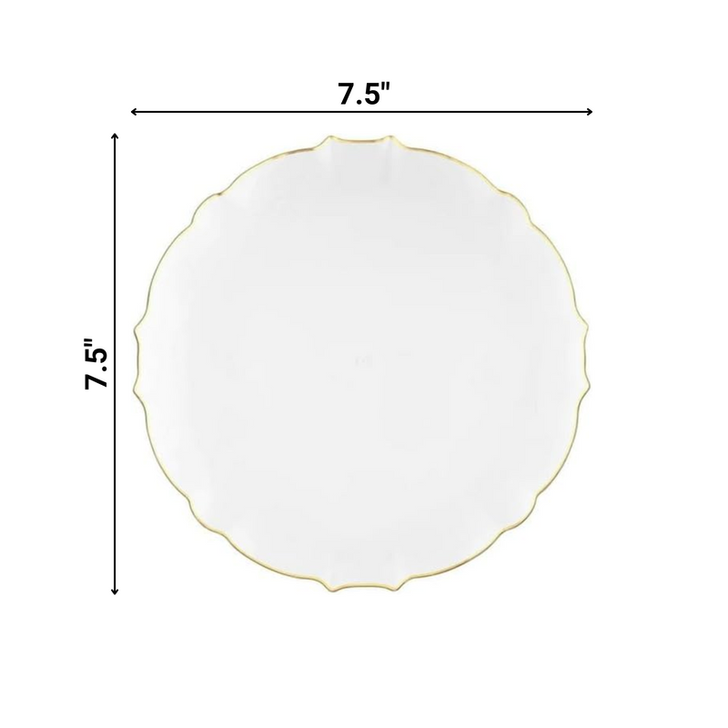 Load image into Gallery viewer, LUXE Collection White With Gold Rim 7&quot; Premium Heavyweight Plastic Plates VeZee
