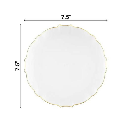 LUXE Collection White With Gold Rim 7" Premium Heavyweight Plastic Plates VeZee