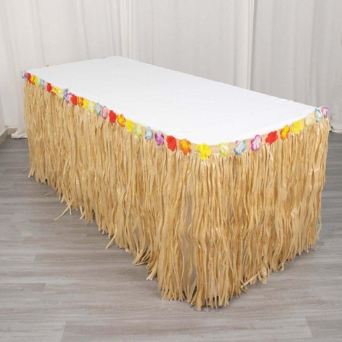 Raffia Grass Table Skirt Natural - Rustic Skirt for Hawaiian Party Decor 9ft Table Skirts PROstorez Default Title