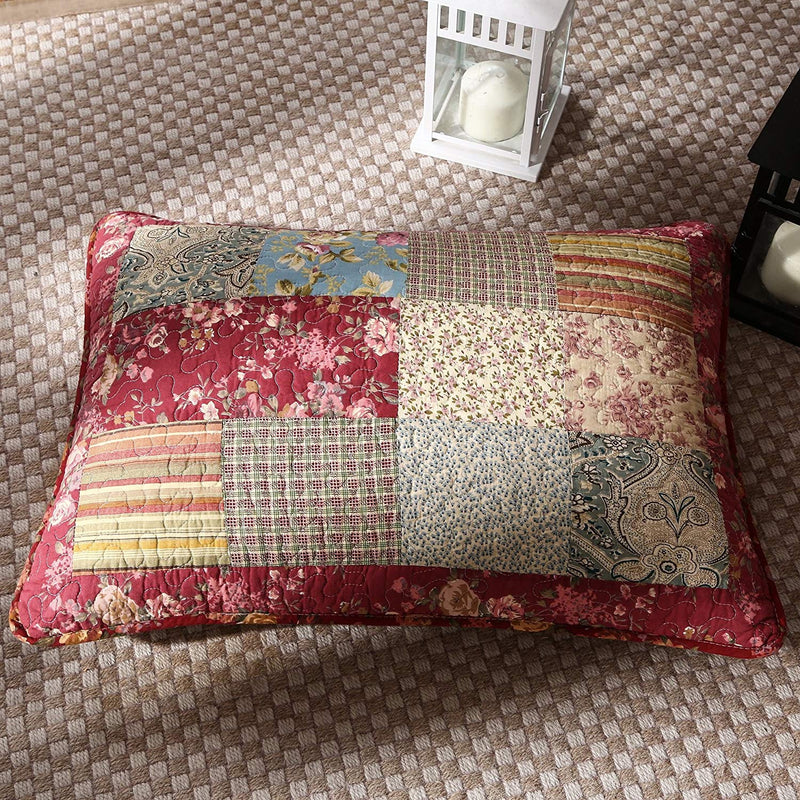 Load image into Gallery viewer, Cotton Patchwork Beige Burgundy Paisley Floral Fairy Tale Tea Party Pillow Sham Shop Tache Home Fashion
