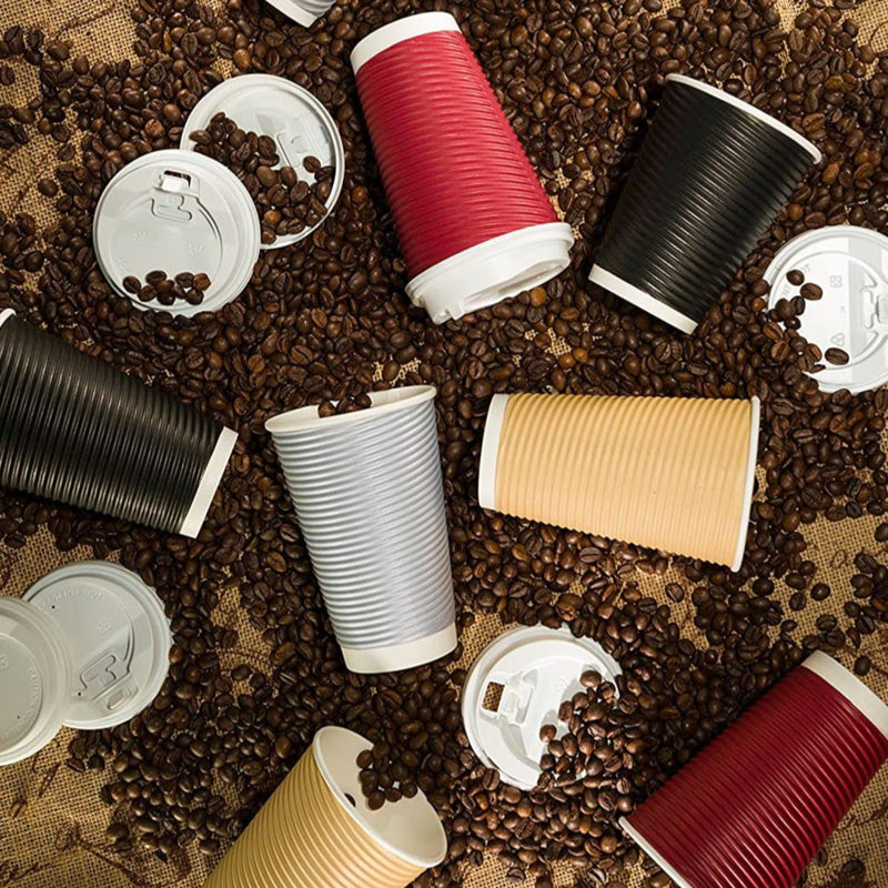 Load image into Gallery viewer, Paper Cup Maroon Hot Cold with lid 12 oz Paper Cups VeZee
